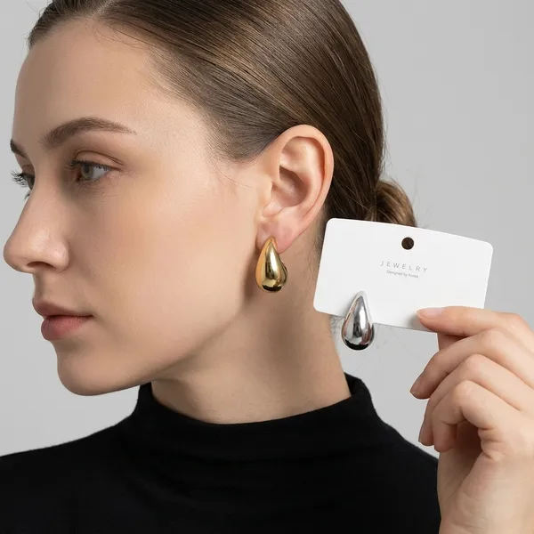 Gold_And_Silver_Alloy_Teardrop_Hoop_Earring_Set_For_Women_Set_Of_3