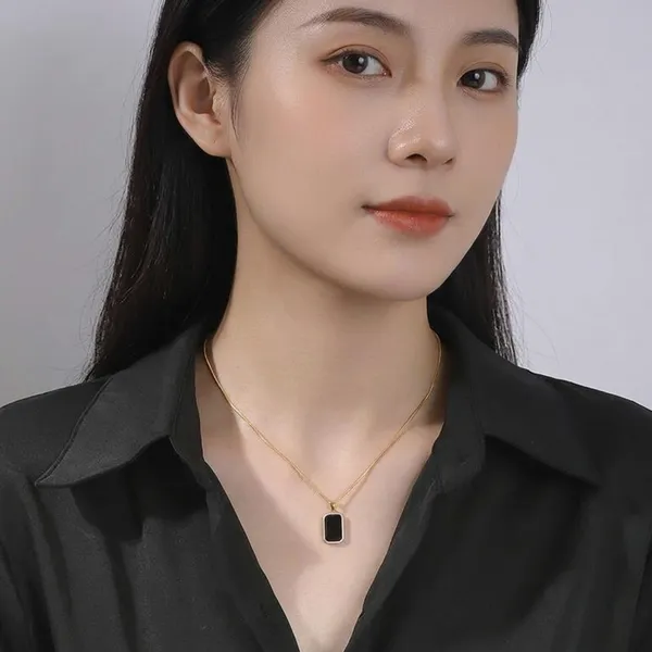 Gold_Alloy_Black_Enamel_Rectangular_Pendant_Necklace_For_Women
