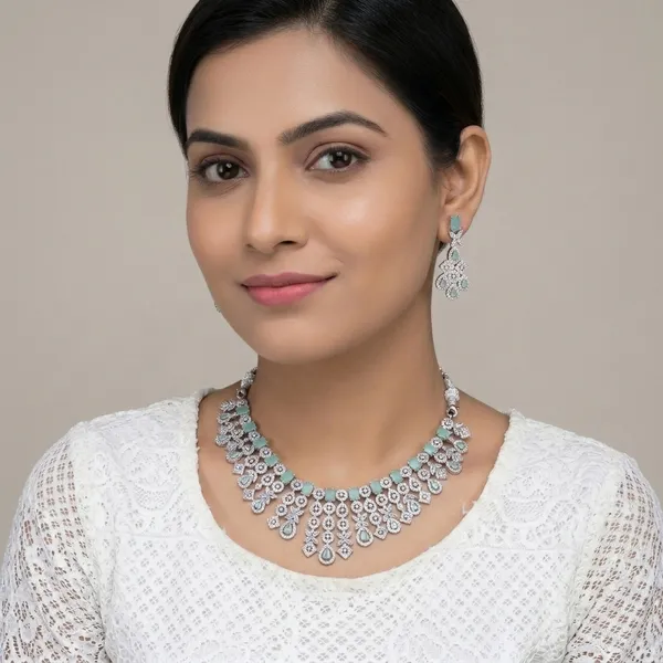 Silver_Alloy_American_Diamond_Turquoise_Necklace_Set_For_Women
