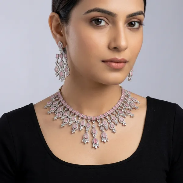 Pink_Crystal_Alloy_Statement_Necklace_And_Earring_Set_For_Women
