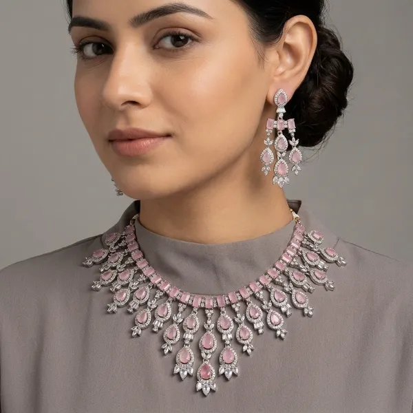Pink_Crystal_Alloy_Statement_Necklace_And_Earring_Set_For_Women