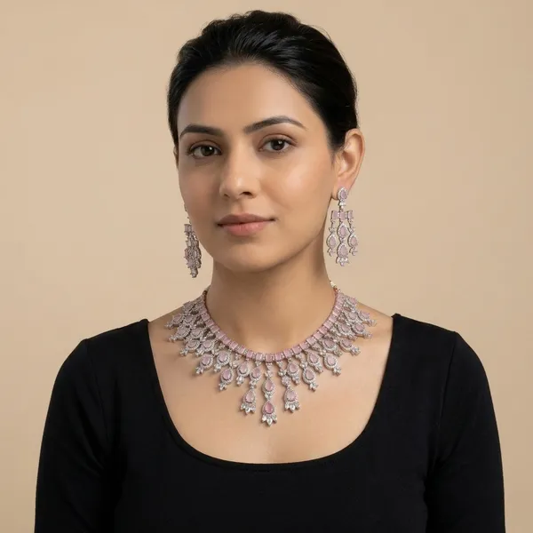 Pink_Crystal_Alloy_Statement_Necklace_And_Earring_Set_For_Women
