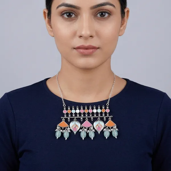 Silver_Alloy_Multicolor_Beaded_Statement_Necklace_For_Women