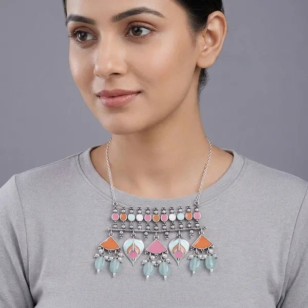 Silver_Alloy_Multicolor_Beaded_Statement_Necklace_For_Women