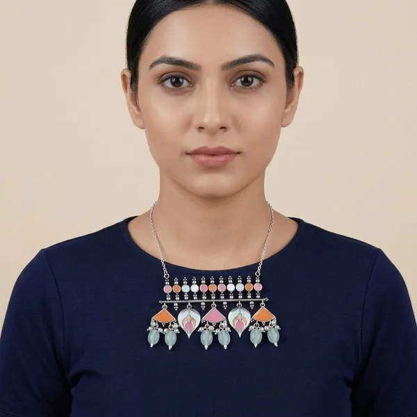 Silver_Alloy_Multicolor_Beaded_Statement_Necklace_For_Women