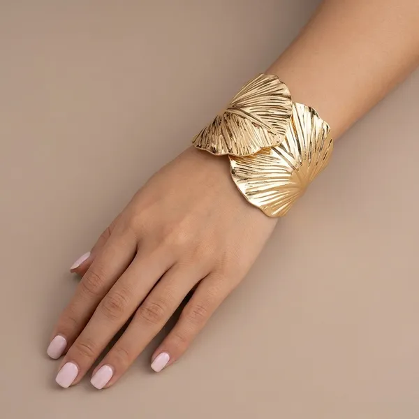 Gold_Alloy_Leaf_Design_Cuff_Bracelet_For_Women