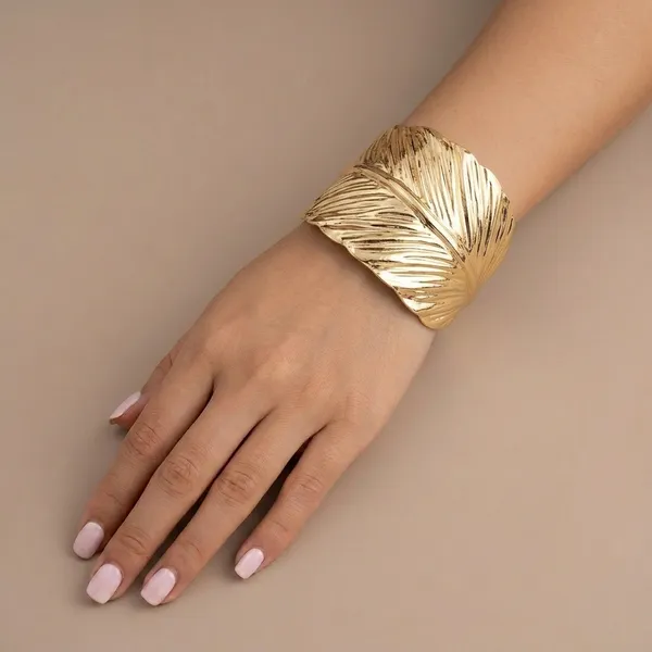 Gold_Alloy_Leaf_Design_Cuff_Bracelet_For_Women
