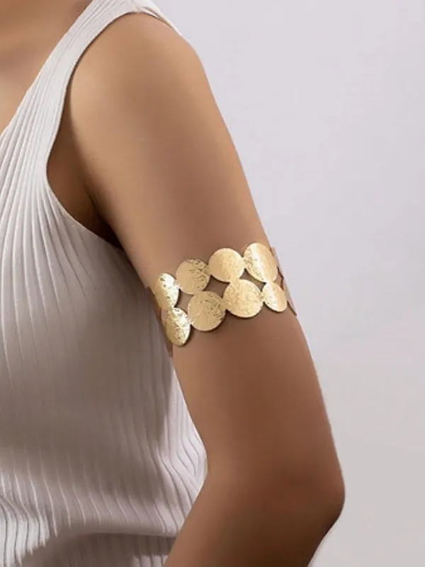 Gold_Alloy_Textured_Coin_Disc_Open_Cuff_Bracelet_For_Women