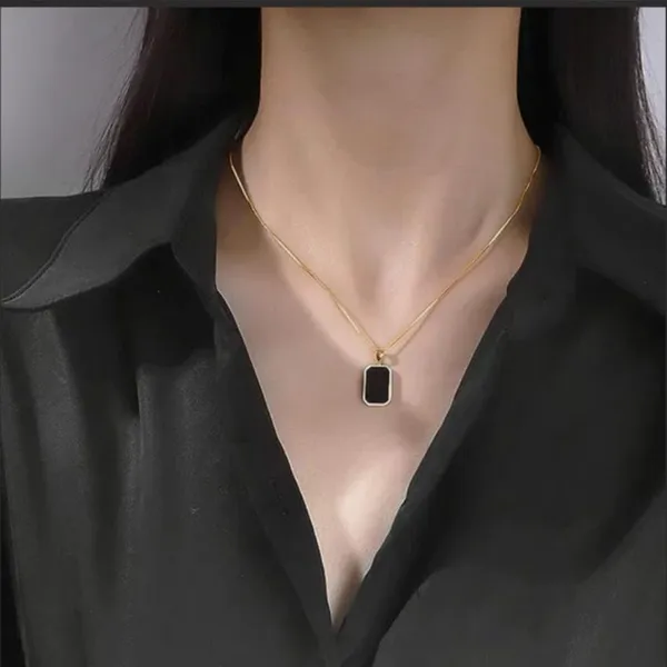 Gold_Alloy_Black_Enamel_Rectangular_Pendant_Necklace_For_Women