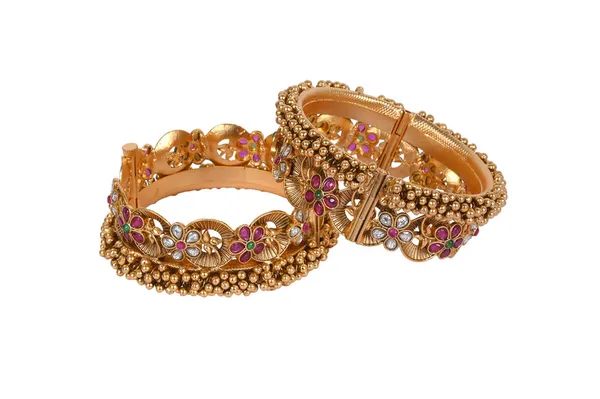 Gold_Alloy_Floral_Pink_Green_Stone_Bangles_For_Women