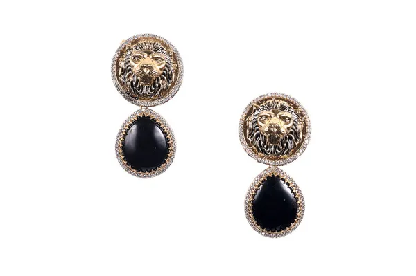 Black_&_Gold_Alloy_Lion_Head_Drop_Earrings_For_Women