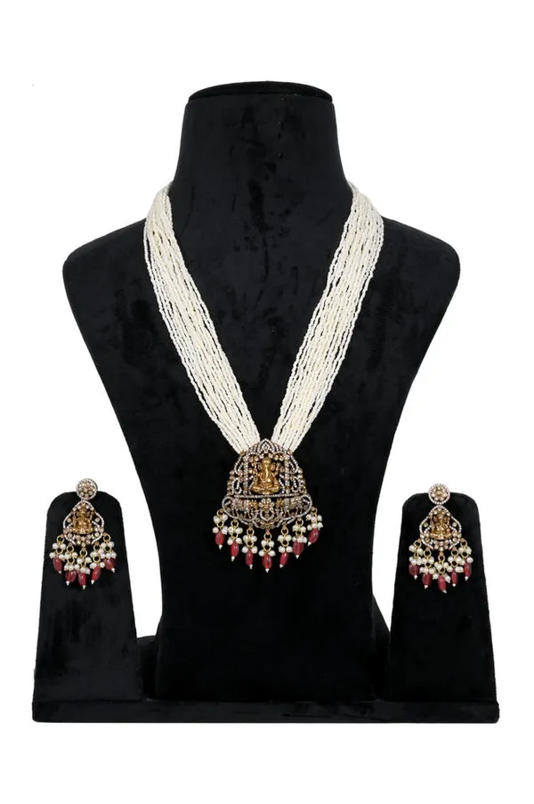 White_Alloy_Kundan_Pearl_Ganesh_Motif_Necklace_Set_For_Women
