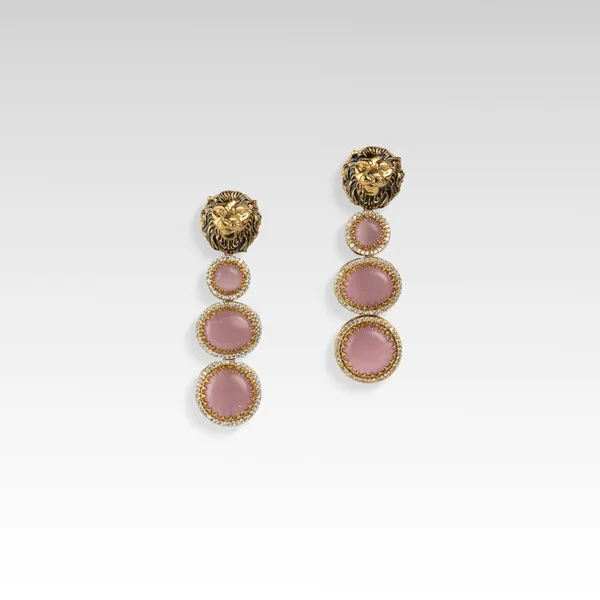 Pink_Gold_Alloy_Lion_Motif_Rose_Cabochon_Earrings_For_Women