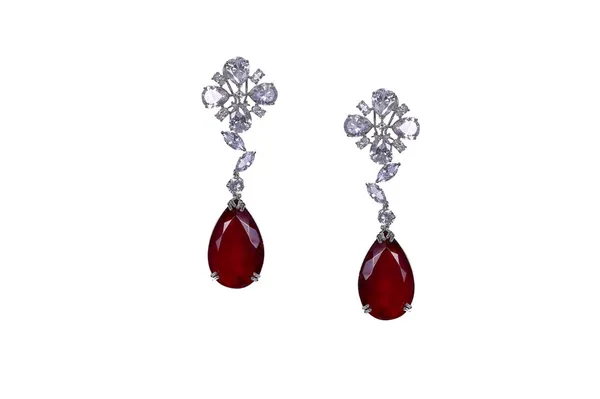 Silver_Red_Alloy_Crystal_Stone_Pear_Drop_Earrings_For_Women