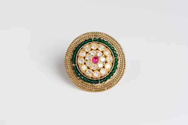 Green_&_Gold_Alloy_Emerald_Polki_Diamond_Ring_For_Women