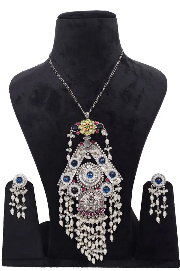 Silver_Alloy_Blue_Stone_Necklace_Jewelry_Set_For_Women