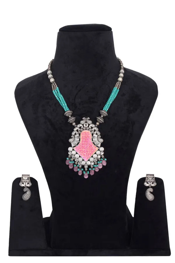 Pink_Blue_Alloy_Turquoise_Stone_Beaded_Jewelry_Set_For_Women