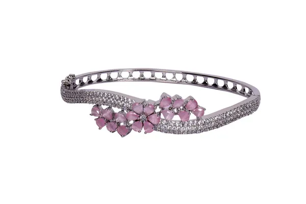 Silver_Pink_Alloy_Gemstone_Floral_Openwork_Bangles_For_Women