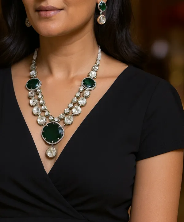 Silver_Green_Alloy_Cz_Emerald_Stone_Necklace_Set_For_Women