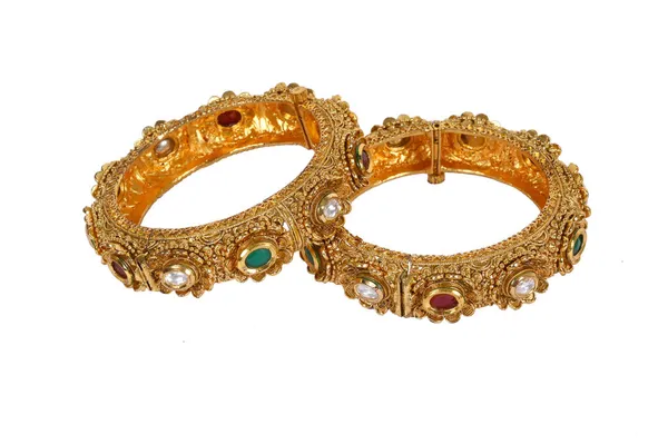 Multicolor_Gold-Plated_Alloy_Pearl_Emerald_Ruby_Bangles_For_Women