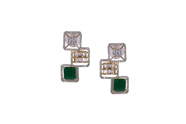 Silver_Green_Alloy_Cubic_Zirconia_Geometric_Drop_Earrings_For_Women