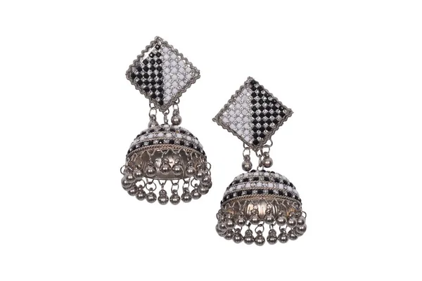 Silver_Alloy_Crystal_Black_Checkered_Drop_Earrings_For_Women