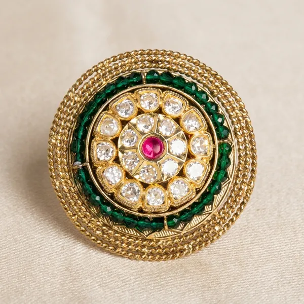 Green_&_Gold_Alloy_Emerald_Polki_Diamond_Ring_For_Women