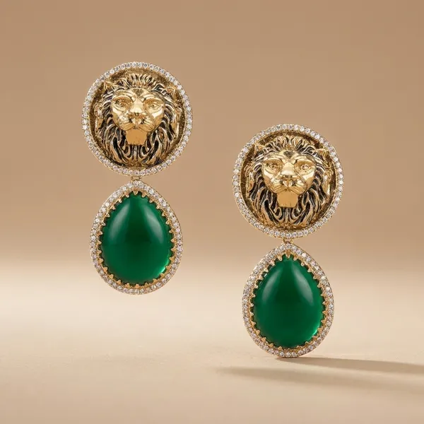 Black_&_Gold_Alloy_Lion_Head_Drop_Earrings_For_Women