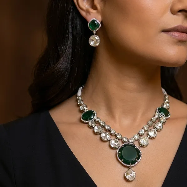Silver_Green_Alloy_Cz_Emerald_Stone_Necklace_Set_For_Women