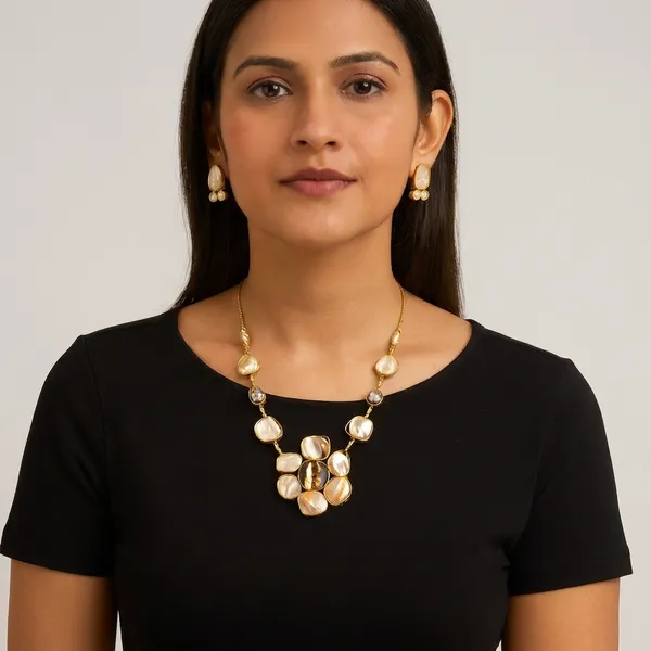 White_Gold_Alloy_Mother_Of_Pearl_Tanjore_Pendant_Necklace_Set_For_Women