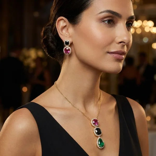 Pink_Green_Alloy_Tri_Stone_Halo_Jewelry_Set_For_Women