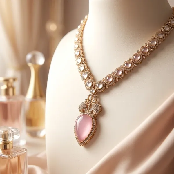 Pink_Silver_Alloy_Crystal_Stone_Necklace_Jewelry_Set_For_Women