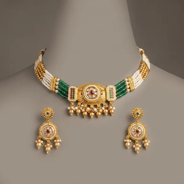 Gold_Green_Alloy_Bead_Choker_Set_For_Women