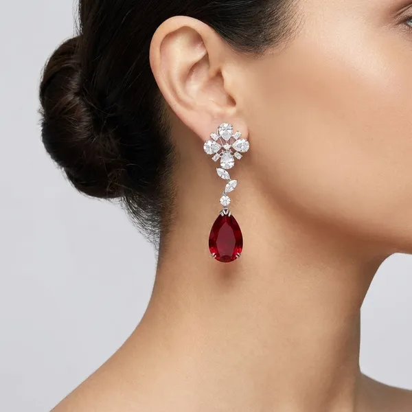 Silver_Red_Alloy_Crystal_Stone_Pear_Drop_Earrings_For_Women