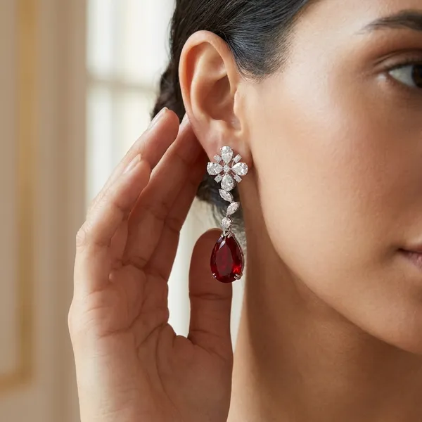 Silver_Red_Alloy_Crystal_Stone_Pear_Drop_Earrings_For_Women