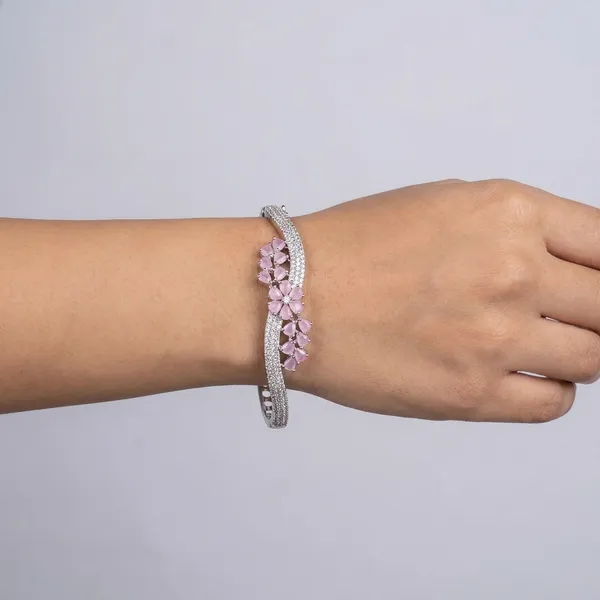 Silver_Pink_Alloy_Gemstone_Floral_Openwork_Bangles_For_Women