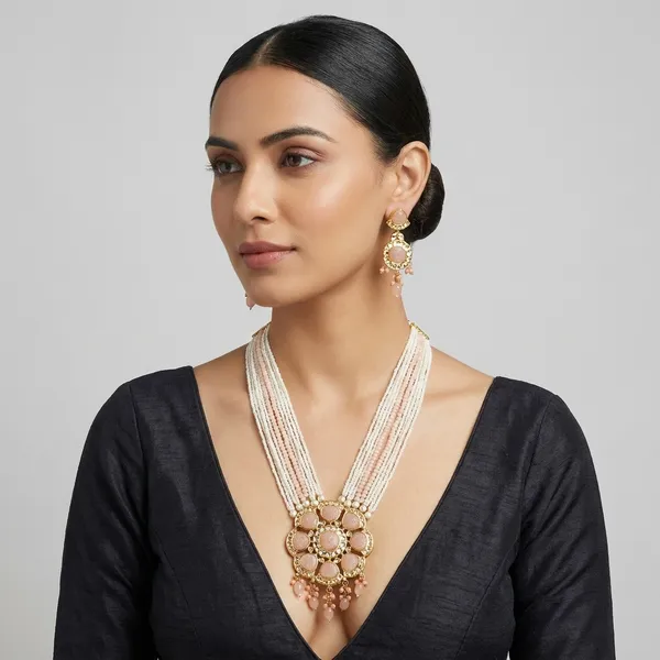 White_Gold_Alloy_Faux_Pearl_Necklace_Set_For_Women
