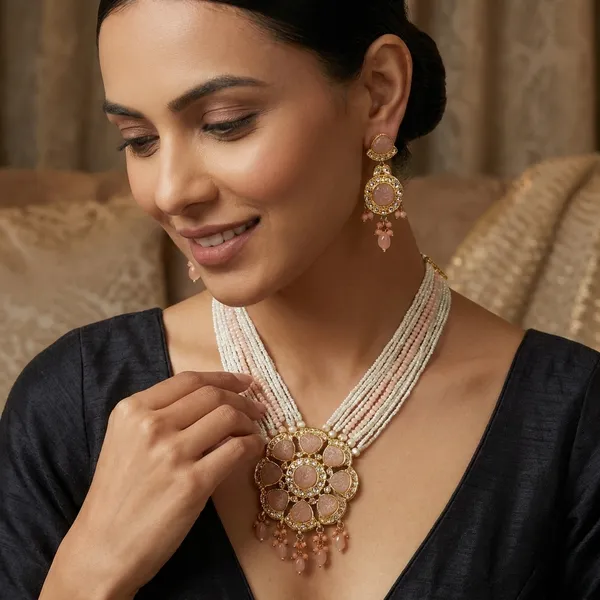 White_Gold_Alloy_Faux_Pearl_Necklace_Set_For_Women
