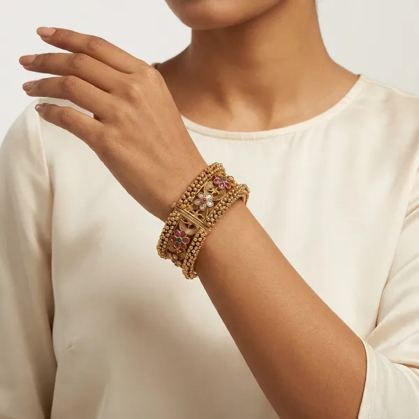Gold_Alloy_Floral_Pink_Green_Stone_Bangles_For_Women