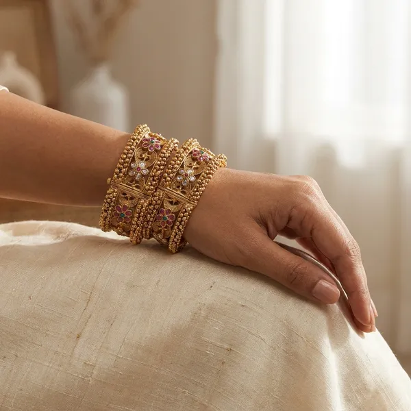 Gold_Alloy_Floral_Pink_Green_Stone_Bangles_For_Women