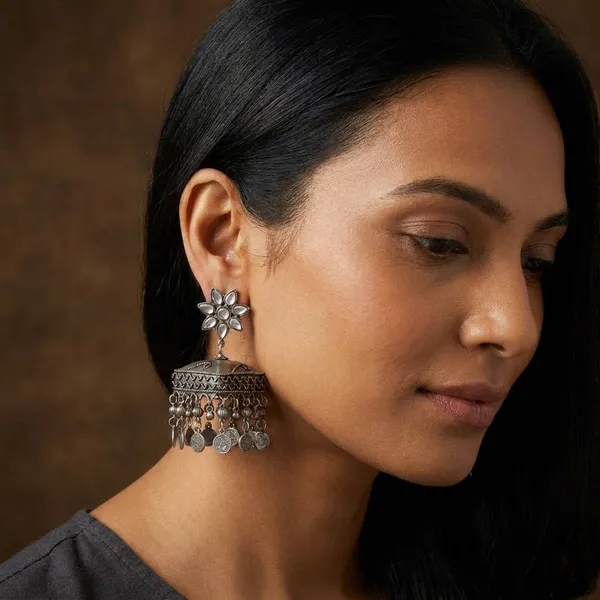 Silver_Alloy_Bead_Floral_Dangling_Coin_Dangle_Earrings_For_Women