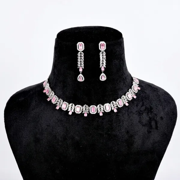 Silver_Alloy_Pink_Stone_Choker_Set_For_Women
