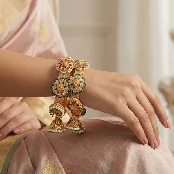 Gold_Alloy_Floral_Red_Green_Stone_Jhumka_Bangles_For_Women