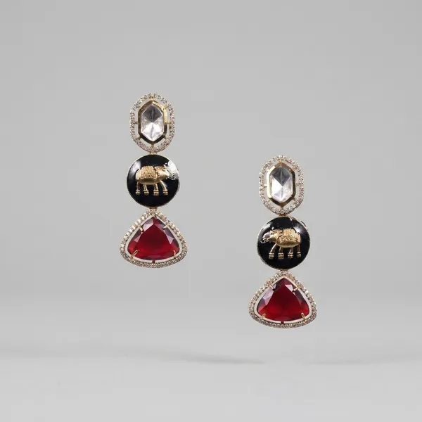 Black_And_Red_Alloy_Elephant_Dangle_Earrings_For_Women