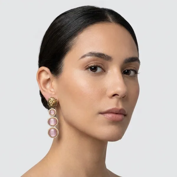 Pink_Gold_Alloy_Lion_Motif_Rose_Cabochon_Earrings_For_Women