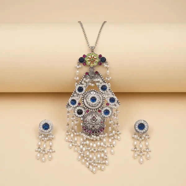 Silver_Alloy_Blue_Stone_Necklace_Jewelry_Set_For_Women