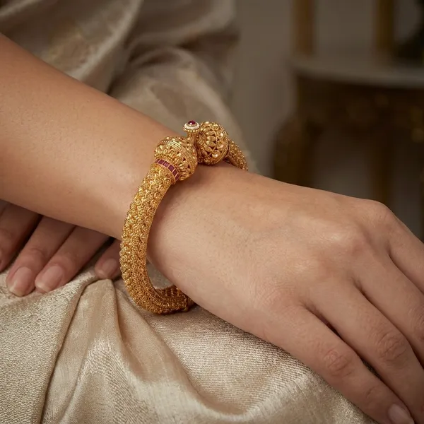 Gold_Alloy_Lattice_Floral_Red_Stone_Bangles_For_Women