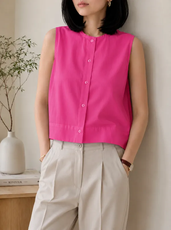 Women_Dark_Blue_Sleeveless_Cotton_Blend_A-Line_Top_|_Casual_Relaxed_Fit_Round_Neck_Summer_Crop_Top