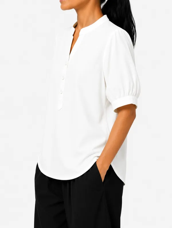 White_Solid_V_Neck_Top_For_Women