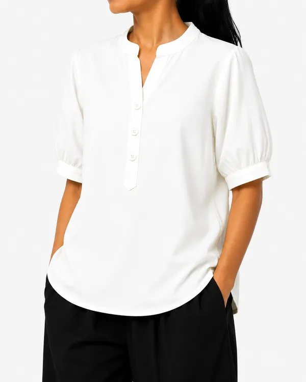 White_Solid_V_Neck_Top_For_Women